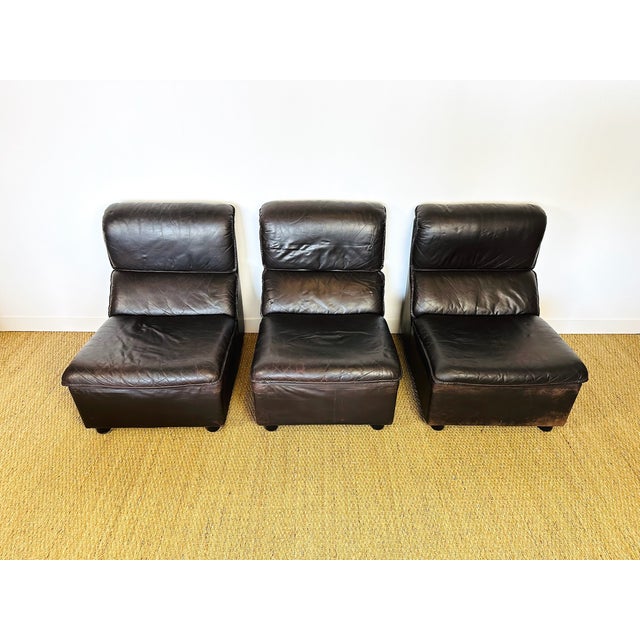 1970s Scandinavian Modular Leather Sofa and Armchair, 1960s, Set of 4 For Sale - Image 5 of 18
