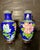 2 Beautiful Vintage Blue Chinese Cloisonné Vases With Floral Motifs on Wooden Stands For Sale - Image 4 of 6
