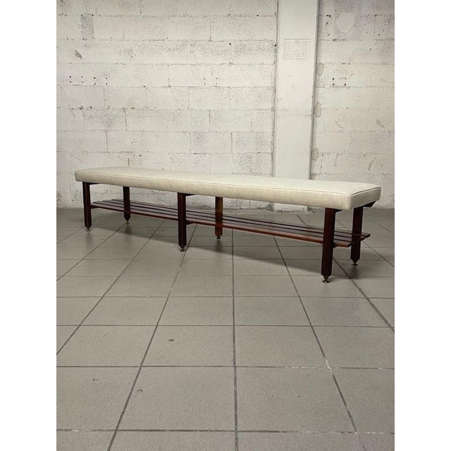 Large Vintage Bench in Teak and Fabric, 1960s For Sale - Image 12 of 18