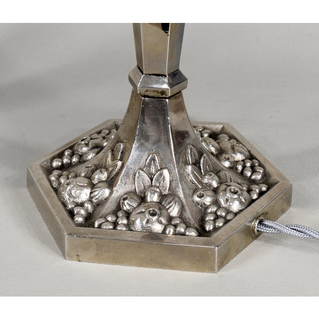 Muller Freres 1930s French Art Deco Frosted Glass & Nickeled Bronze Table Lamp - A Pair For Sale - Image 9 of 10