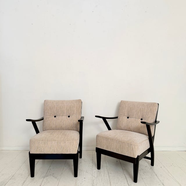 Mid-Century Modern Mid-Century Modern Lounge Chairs with Black Wooden Frame, 1950s, Set of 2 For Sale - Image 3 of 18