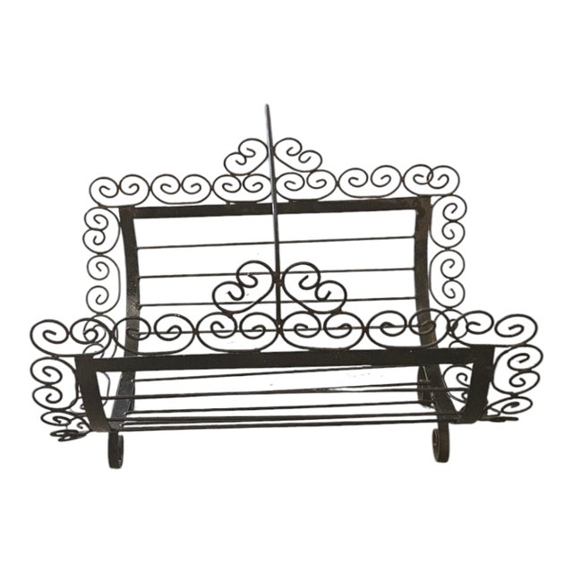 Hollywood Regency 1950s Mid-Century Italian Hollywood Regency Firewood Holder, Black Metal For Sale - Image 3 of 3