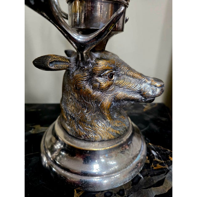 1950s Pair of Carole Stupell Stag Silverplate Hurricane Lamps For Sale In New York - Image 6 of 13