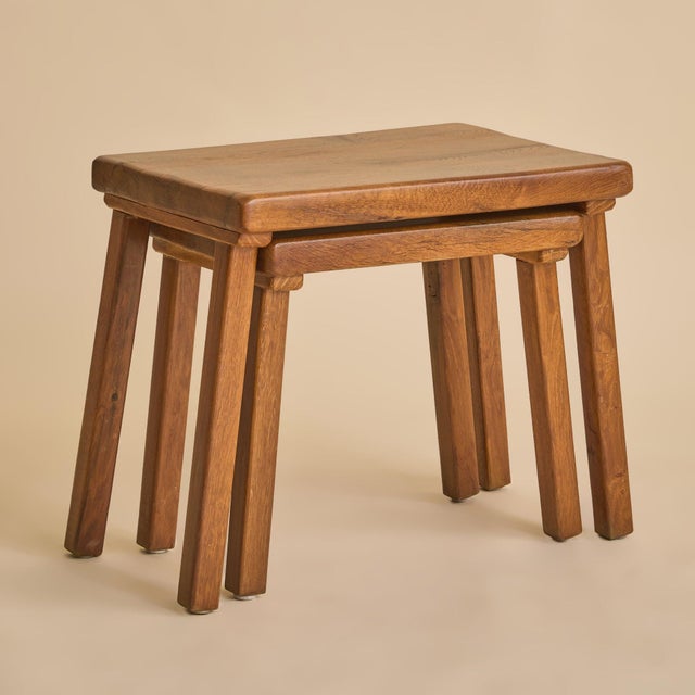 Pair of Dutch Brutalist Oak Nesting Tables, 1960s For Sale In Chicago - Image 6 of 13