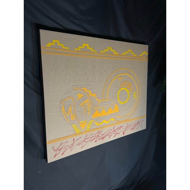 Oversized Southwestern Pottery Relief Canvas Artwork For Sale - Image 9 of 11