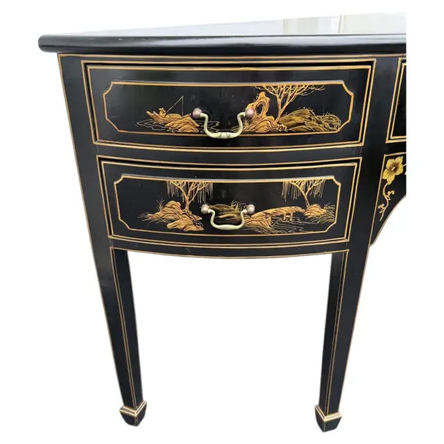 Drexel Hollywood Regency Chinoiserie Demilune Sideboard Console Table Server For Sale - Image 4 of 12