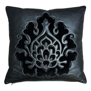 Casa Cushion in Black Leather and Suede Intarsia from Fendi, 2011 For Sale