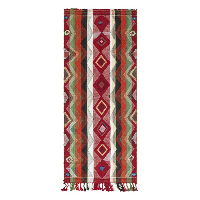 Red 1950s Vintage Persian Kilim Runner With Multicolor Stripes and Diamonds by Rug & Kilim For Sale - Image 8 of 8