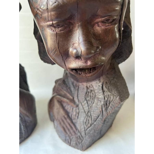 Pair of Vintage Traditional African Ebony Wood Man & Woman Carving Busters For Sale - Image 16 of 17