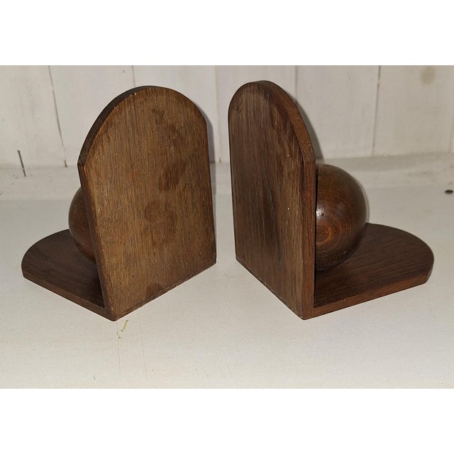 Art Deco Bookends with Oak Angles and Brown Maple Balls, 1930s, Set of 2 For Sale - Image 3 of 5