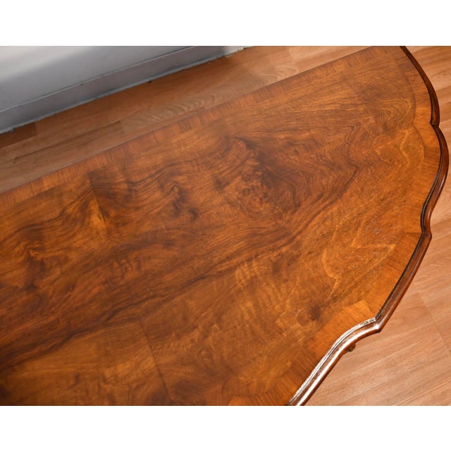 1920 Antique English Regency Burl Walnut Console Table One Drawer Accent Table For Sale - Image 13 of 15