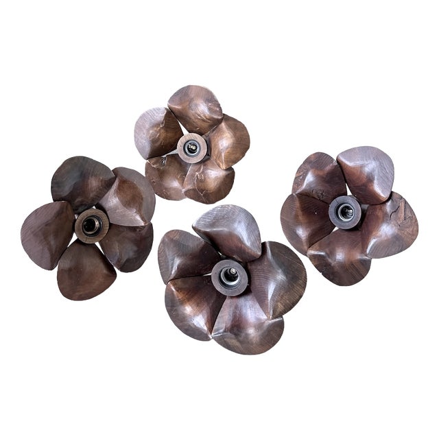 Wooden Flower Wall Sconces, 1970s, Set of 4 For Sale