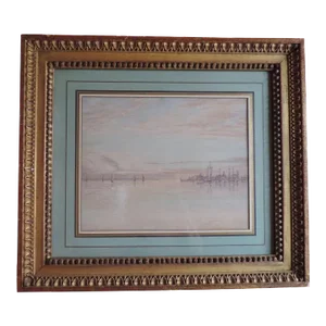 1920s Impressionist Watercolor Painting of Boats at Dock by Charles Henry Renshawe