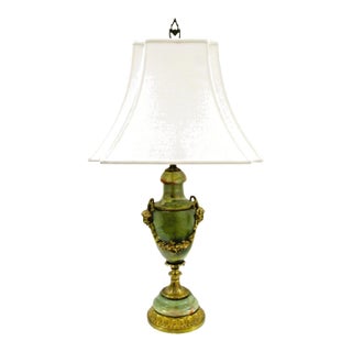 Antique French Neoclassical Green Onyx and Gilt Bronze Garland and Satyr Mounts Table Lamp For Sale