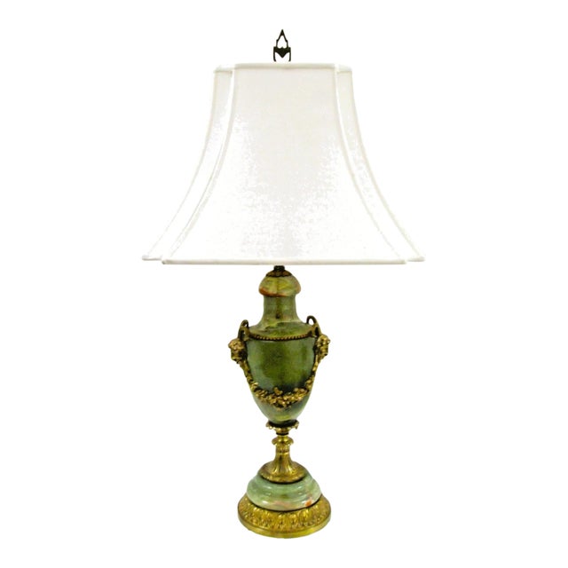 Antique French Neoclassical Green Onyx and Gilt Bronze Garland and Satyr Mounts Table Lamp For Sale