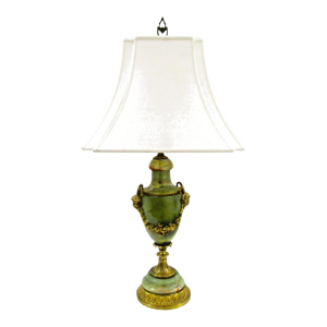 Antique French Neoclassical Green Onyx and Gilt Bronze Garland and Satyr Mounts Table Lamp