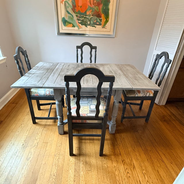 Antique English Oak Draw Leaf Chalk Painted Table and 4 Chairs For Sale In Washington DC - Image 6 of 12