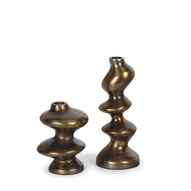Contemporary Blobby Candle Holder Set, Brass For Sale - Image 3 of 6