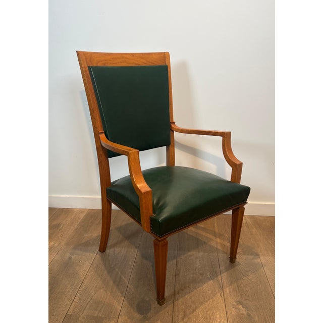 1940s Pair of oak and leather armchairs by De Coene Frères For Sale - Image 4 of 12