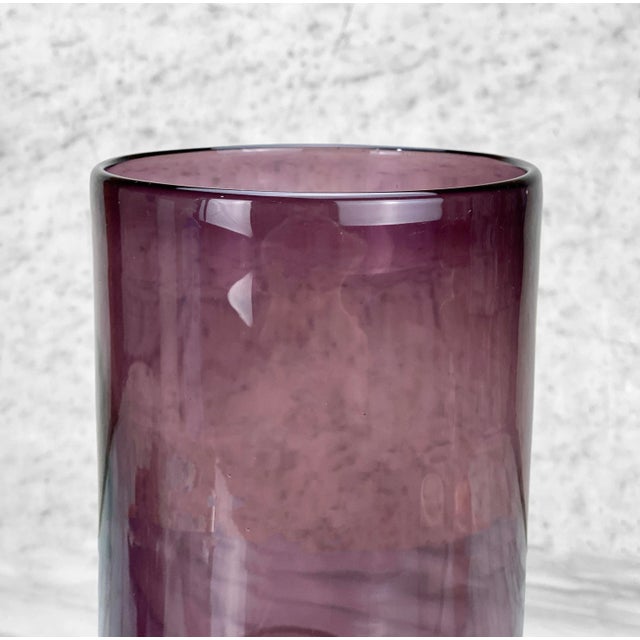 Mid-Century Modern Mid-Century Tubular Amethyst Blown Art Glass Cylinder Vase For Sale - Image 3 of 6
