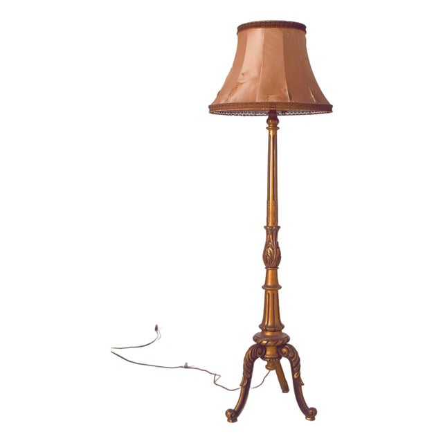 Gilded Wooden Floor Lamp with Fabric Lampshade, 1890 For Sale - Image 10 of 10
