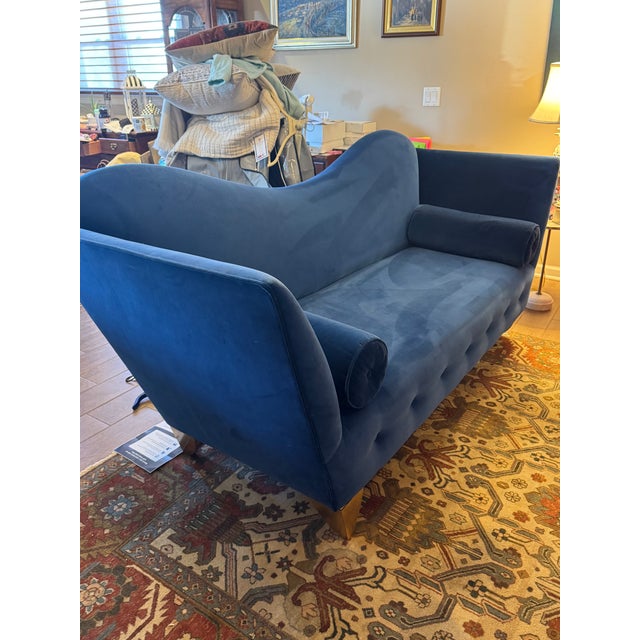 Royal Blue Velvet Sofa Avant-Garde Style For Sale - Image 4 of 11