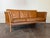 Beautiful Danish sofa by Skovby, combining supple tan leather upholstery with a solid beechwood frame. Unsigned. Good...