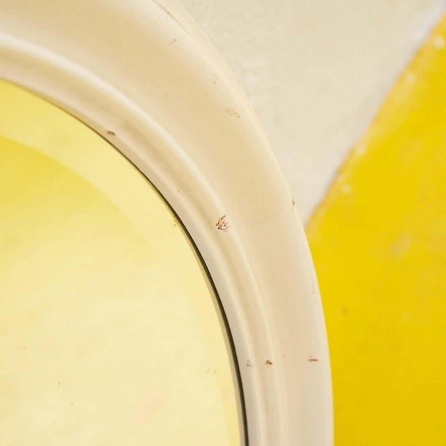 Round Beveled Wooden Mirror with White Frame For Sale - Image 5 of 7