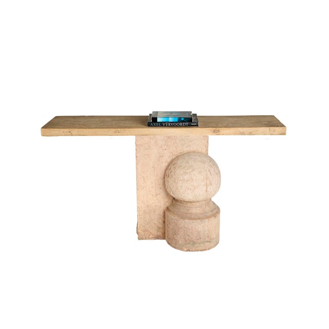 Late 20th Century Pair of Stone and Wood Console Tables For Sale - Image 4 of 11