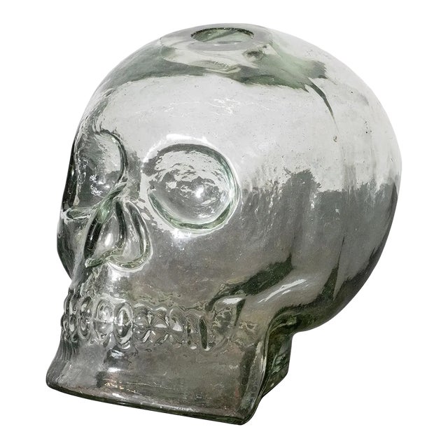 Clear Glass Sculptural Skull Vase For Sale