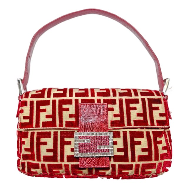 Vintage Fendi Red Velvet Baguette by Fondazione Lisio | Rare | 1997 For Sale