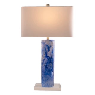 Oceanic Marbled Blue Cylindrical Lamp For Sale