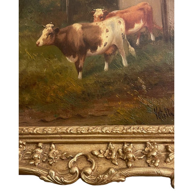 19th Century Italian Pastoral Cow Painting Signed by Vitolla For Sale - Image 4 of 9