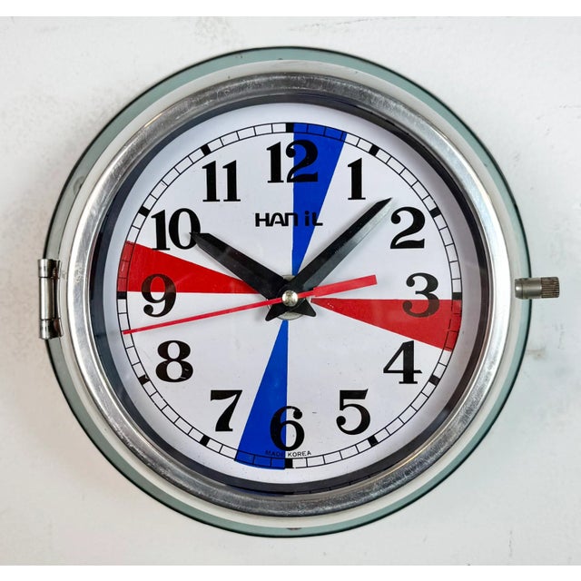 Metal Vintage Blue Navy Wall Clock from Hanil, 1980s For Sale - Image 7 of 18
