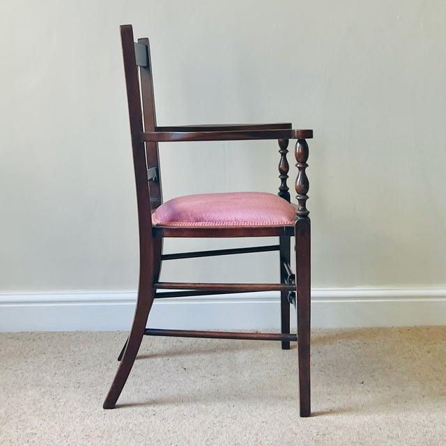 Brown Antique English Edwardian Mahogany Desk Armchair in Velvet, 1890s For Sale - Image 8 of 17