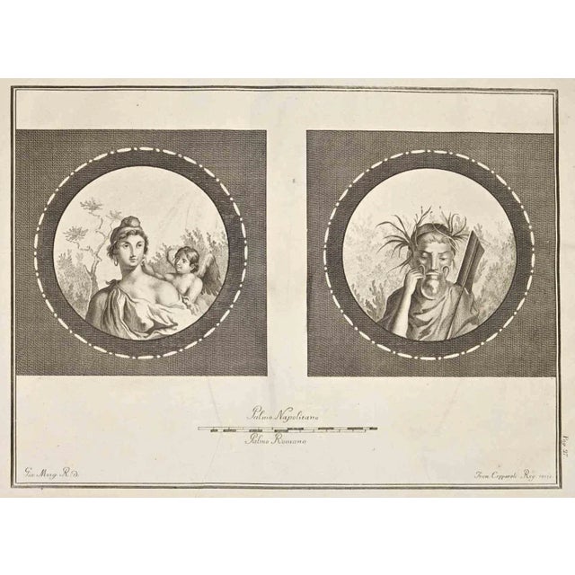 Ancient roman fresco from the series "antiquities of herculaneum", is an etching on paper realized by francesco cepparoli...