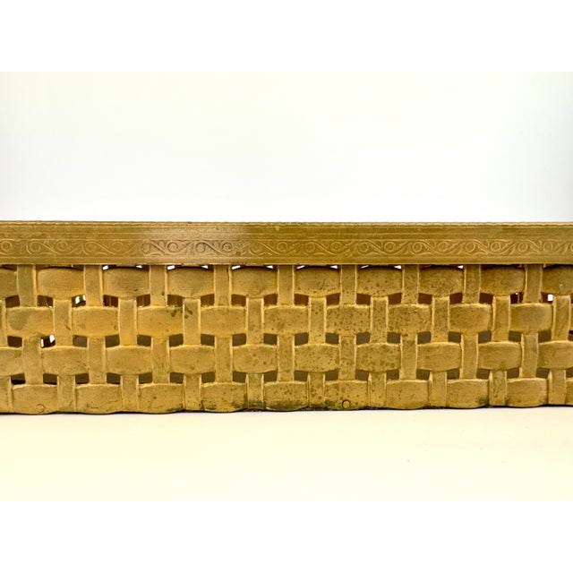 1960s Vintage Hollywood Regency Gold-Tone Basket Weave Tissue Box & Guest Towel Holder For Sale - Image 5 of 12