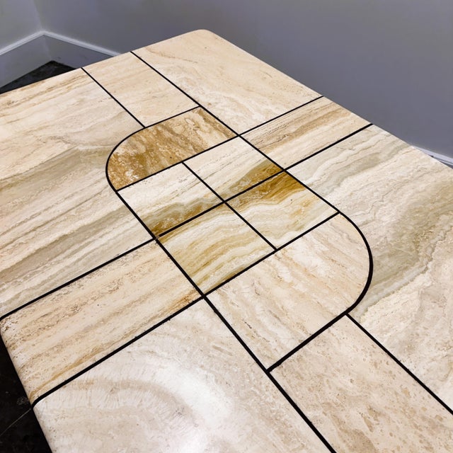 Travertine Coffee Table with Sculptural Top and Oak Base, 1970s For Sale - Image 4 of 15