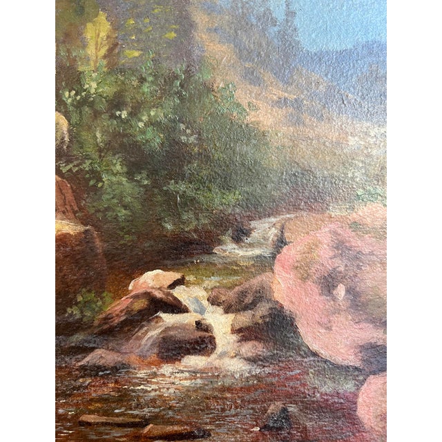 Edouard Rheiner, Mountain Landscape and Small Stream, Oil on Canvas, 1890s-1910s, Framed For Sale - Image 4 of 12