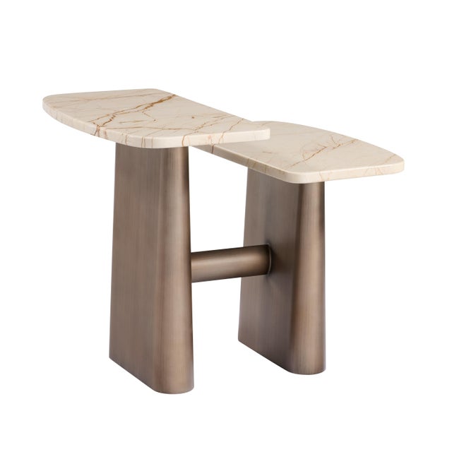 Contemporary Kaia Contemporary Marble and Brass 2 Tier Side Table For Sale - Image 3 of 3
