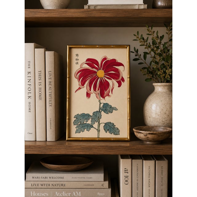 Paper Asian Floral Giclee, Vintage Japanese Red Botanical Art Print, 8" X 12" For Sale - Image 7 of 8