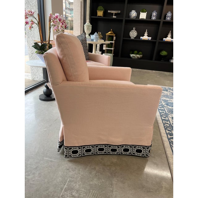 Mid-Century Modern Blush Custom Swivel Chair For Sale - Image 3 of 8