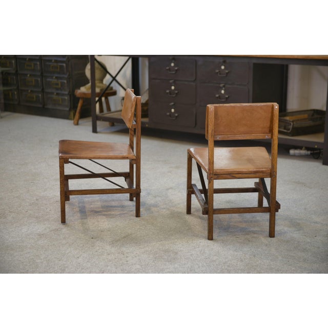 Wood Oak and Leather Chairs in the style of Gerrit Rietveld, 1960s, Set of 2 For Sale - Image 7 of 14