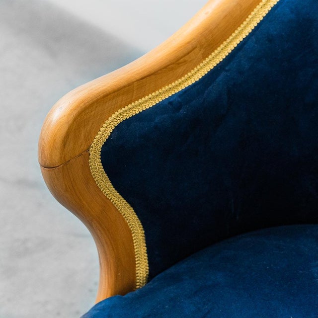 Wood Armchair in Wood and Blue Velvet, 1950s For Sale - Image 7 of 13