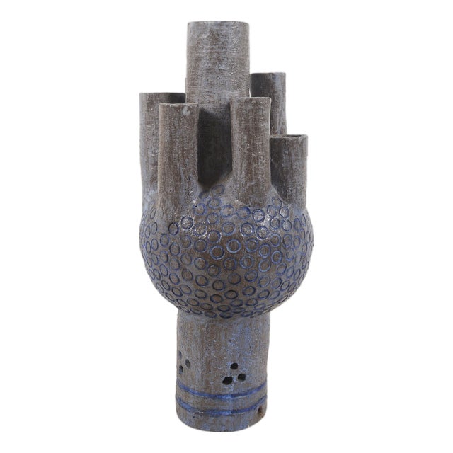 Ceramic Sculpture with Circular Patterns and Signature For Sale