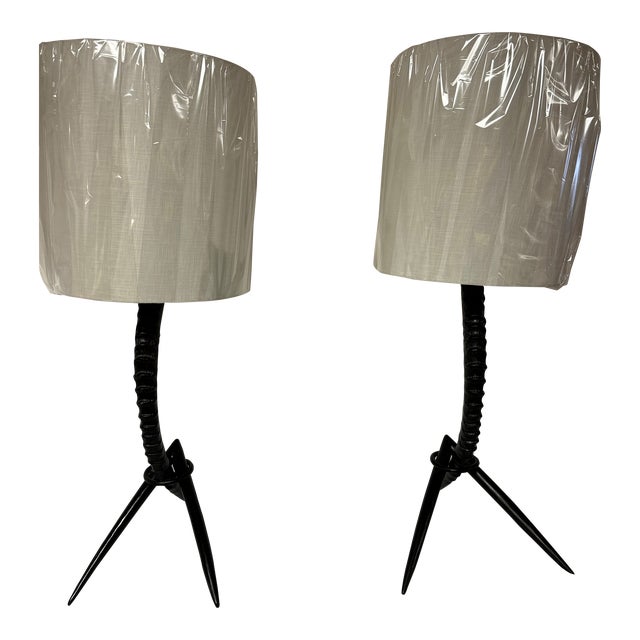 Late 20th Century South African Sable Horn Lacquered Wood Table Lamps For Sale