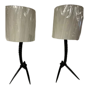 Late 20th Century South African Sable Horn Lacquered Wood Table Lamps