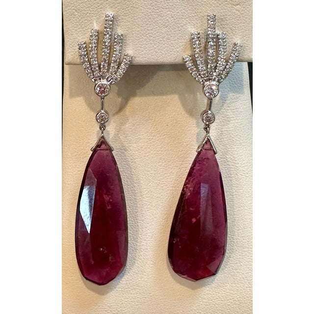 2000 - 2009 56 Carat Natural Pink Tourmaline & Diamond Cocktail Earring, 18 Karat White Gold For Sale - Image 5 of 18