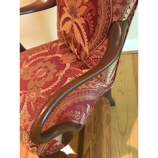 Hickory Silk Damask Brocade Carved Wood Accent Chair For Sale In Philadelphia - Image 6 of 9