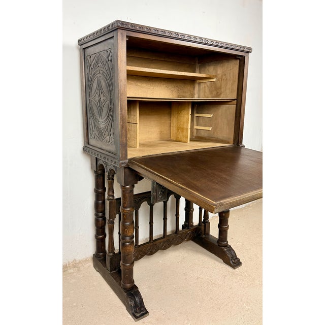 Spanish Highly Carved Wood Cabinet or Bargueño, 20th Century For Sale - Image 9 of 18